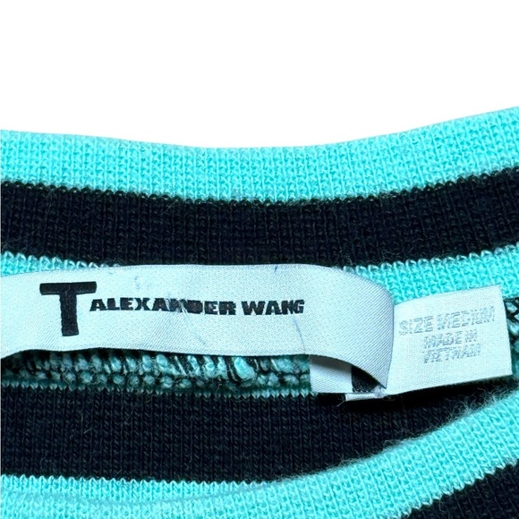 T by Alexander Wang Striped Dress Size M Teal Blue Black - Picture 7 of 8